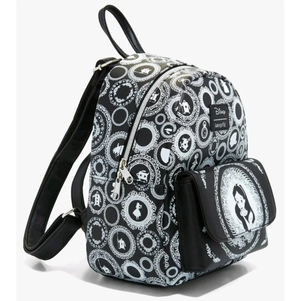NEW Loungefly Disney Alice In Wonderland Black & White All Over Icons Backpack
